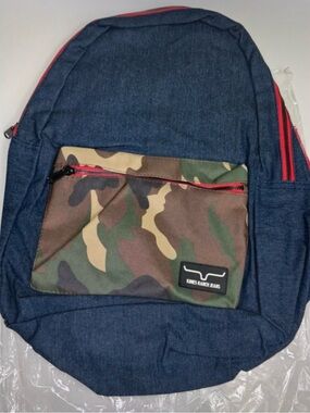Kimes Ranch Jeans Backpack Denim Look Camo Pocket Red Trim Youth School Bag